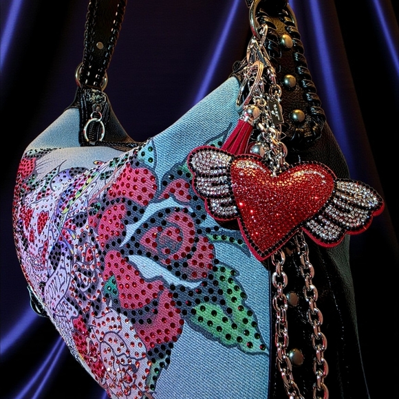SALE!! Fantastic Ed Hardy Hobo Bag Chain & Red Winged Heart Charm NWT - Picture 7 of 8